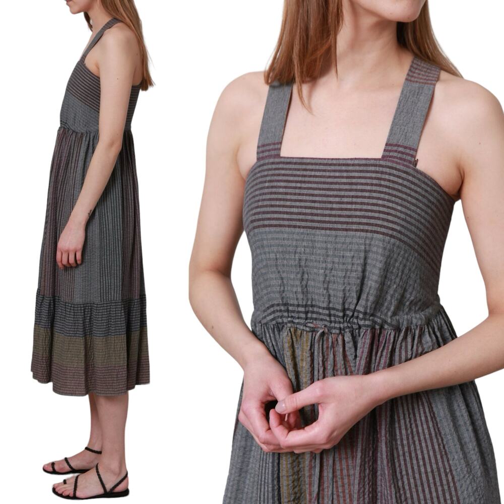 Sita Murt Striped Crepe Midi Dress Lightweight Comfy Cross Back BOHO Size Small - Picture 2 of 11